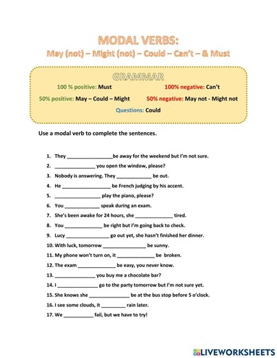 Modal Verbs (Must, can't, may, might, could) worksheet