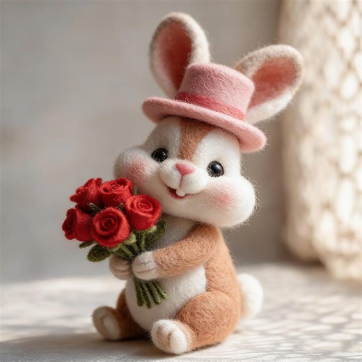 Handmade Needle Felted Rabbit Doll, Cute Bunny Figurine With Flower, Wool Felt Animal Decor, Cottagecore Bunny Gift - Etsy