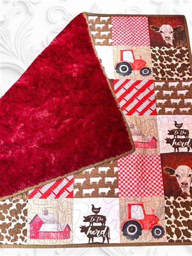 Boy Baby Quilt Farming: Farm Tractors Cows Minky Backing - Etsy