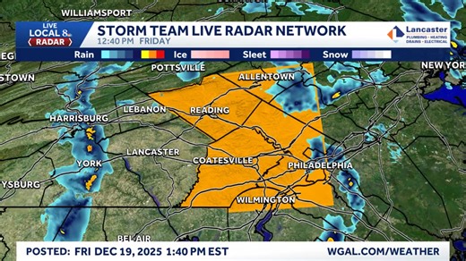 A Severe Thunderstorm Warning has been issued for parts of Philadelphia, Montgomery, Delaware, Chester, Lehigh, Berks, Bucks, New Castle, Gloucester, Northampton, Camden, Warren, Salem, Hunterdon county(ies) until Dec 19 2:45PM. Seek shelter indoors now! Stay with WGAL-TV and WGAL.com for updates. Track on radar: https://www.wgal.com/weather/radar | WGAL News Channel 8 Susquehanna Valley, Pa.