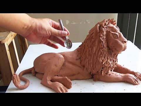 EASY Way to Make PERFECT Male Lion Out Of CLay, ANIMAL SCULPTURE