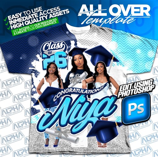 Navy Blue Graduation Shirt Template, Class of 2026, Custom Graduation All Over Print Shirt, Custom Grad PSD Template, Grad Design - Etsy