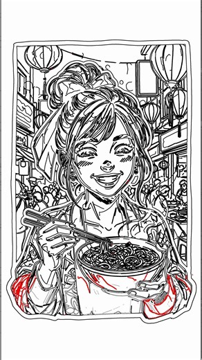 Easy Anime Girl Drawing: Noodles & Street Food Scene