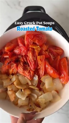 Slow Cooker Roasted Tomato Soup Full recipe: https://fitslowcookerqueen.com/slow-cooker-roasted-tomato-soup/ | Shannon Epstein - Fit Slow Cooker Queen