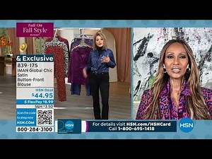 IMAN Global Chic Printed Satin ButtonFront Blouse