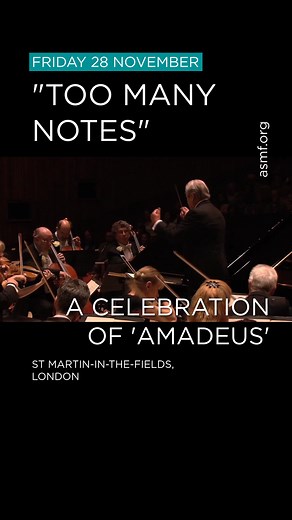 Ahead of SKY TV's new Amadeus series, the Academy of St Martin in the Fields performs Mozart's most celebrated music in Too Many Notes. Highlights include Symphony No.25, the Gran Paritia, and excerpts from Requiem, performed live by the orchestra that recorded the iconic film soundtrack under Sir Nevlille Marriner. Historic footage of Sir Neville Marriner, conductor of the original 1984 Amadeus soundtrack. | Academy of St Martin in the Fields