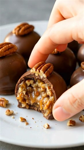 Pecan Pie Balls No Bake | Rich, chocolate covered bites with classic Southern comfort These pecan pie balls taste like the heart of a homemade pecan pie, rolled into soft, no bake bites and dipped in smooth chocolate. Every piece is packed with finely chopped pecans, brown sugar sweetness, and that familiar buttery richness that feels warm and nostalgic. The centers stay soft and slightly chewy, just like pecan pie filling, while the chocolate coating adds a gentle snap before melting away. They