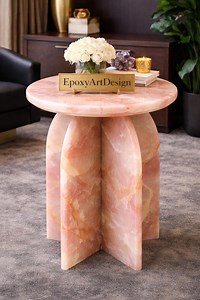 Luxury Pink Onyx Stone Side Table With Sculptural Base – Designer Accent Furniture - Etsy Canada
