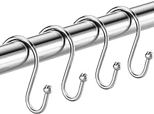 VNDUEEY 15 PCS Silver Shower Curtain Hooks Metal Shower Curtain Rings Shower Hooks, Ornament Hooks for Christmas, S Hooks for Hanging Christmas Stocking, Kitchen S Hooks for Mugs, Pots