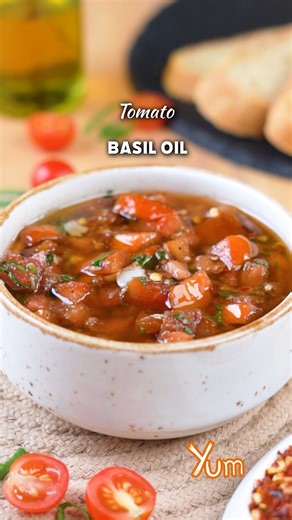 26K views · 80 reactions | A quick and easy Tomato Basil Oil recipe that adds a touch of freshness to your dishes and makes every bite special Recipe* in the comment section! #tasty #homemade #tomatobasil #quickrecipes #easyrecipe | Yum | Facebook