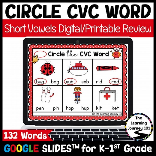 Circle the CVC Word Interactive Google Slides | Short Vowel ( A E I O U ) Phonics Activities | Kindergarten and First Grade Worksheets - Etsy