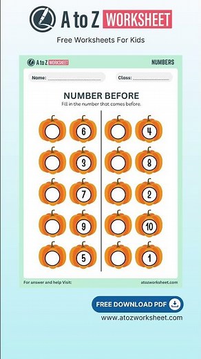 Before Number Worksheet for Kids – Learn What Comes First!