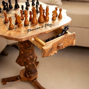Handmade Olive Wood Chess Table With Drawers: Personalized Luxury Chess Set - Etsy UK