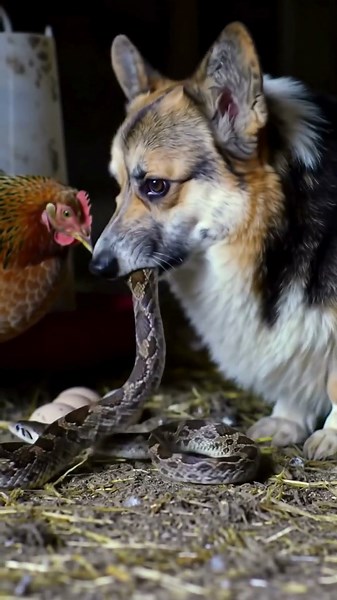 Corgi’s Courage Stuns Snake in Chicken Coop