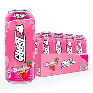 GHOST Energy Drink - 12-Pack, Bubblicious Strawberry Splash, 16oz Cans - Energy & Focus, No Artificial Colors - 200mg of Natural Caffeine, L-Carnitine & Taurine - Gluten-Free & Vegan