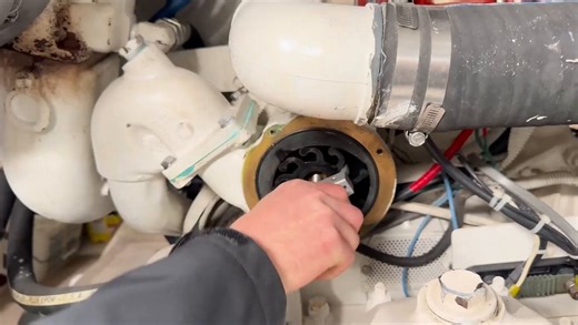 Large impeller from a Detroit twin diesel vs. Eddie's impeller removal tool. Spoiler: The impeller loses. 😎 Watch him wind it out like it's nothing. See the full engine breakdown on our YouTube—https://www.youtube.com/watch?v=Nx5RqIX9B-I | ImpelPro USA