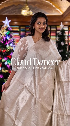 Daughters Of Pothys on Instagram: "Some colours follow trends. Some colours set the mood of a whole year. This is Cloud Dancer… the colour of 2026. Soft, airy, and quietly powerful, this shade lives in that beautiful space between white and grey, the kind of colour that calms the eye and elevates everything around it. When this tone meets pure silk, it transforms into something fluid, luminous, and deeply elegant. From minimal everyday drapes to rich festive statements, it shifts effortlessly wh