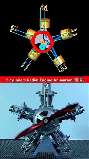 5 cylinder radial engine animation ⚙️👩‍🔧 #automobile #animation #mechanical #engineering #cad #3d 🔥