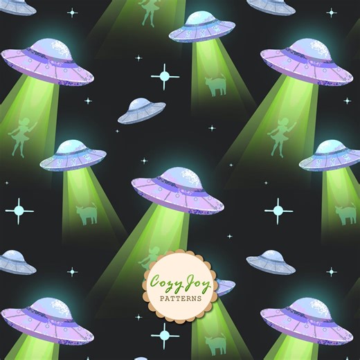Sci-fi UFO Alien Abduction Seamless Pattern, Printable Surface Design (digital Download) - Etsy