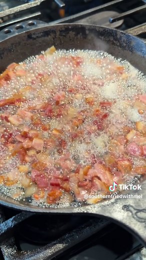 Y’all!!!! If that cheese pull don’t stop you, that bacon sizzle surely will!!! This bacon mac and cheese tastes like a hug in a bow! I’m telling y’all, this turned out so good I almost thanked myself!!! Go ahead and share this with a friend and hit that save button, you’ll definitely be back for this one!!! Bacon Mac and Cheese 8oz bacon, chopped and cooked crispy 2-TBSP- all purpose flour 2-TBSP-reserved bacon grease 1-c-whole milk 1/2-tsp each, salt, pepper and garlic powder 4oz grated Parmesa