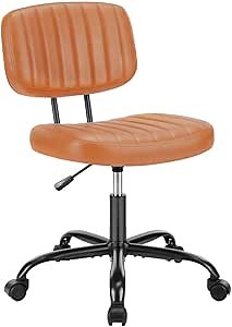 360° Swivel Desk Chair, Upholstered Faux Leather Height Adjustable Taskchair, Armless Computer Chaises with Comfy Low Back for Home, Bedroom, Small Space, Orange