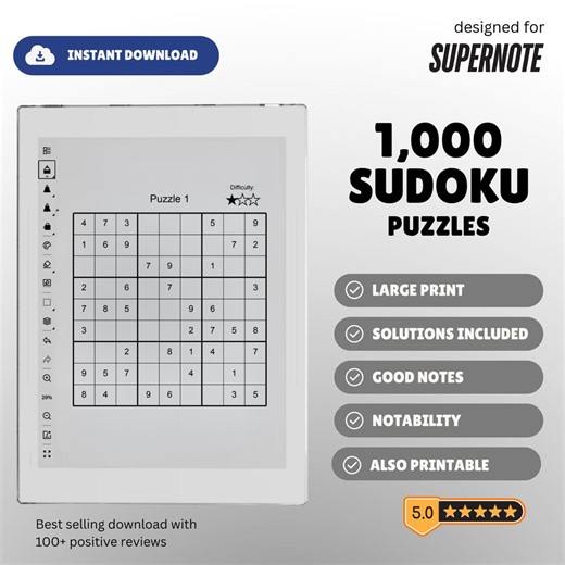 1,000 Sudoku Puzzles for Supernote Manta and Nomad E-ink Tablets - Etsy