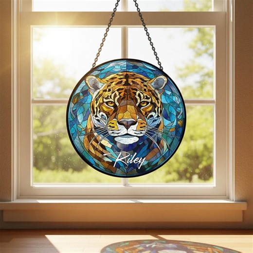 Tiger Stained Glass Suncatcher, Powerful Animal Window Hanging Decor, Wildlife Garden Keepsake, Fierce Tiger Suncatcher for Animal Lover - Etsy