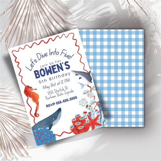 Editable Dive Into Five Invitation Beach Pool Party Boys 5th Birthday Invitation Ocean Theme Party Invitation Summer Download Evite - Etsy