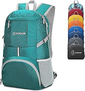 ZOMAKE Lightweight Packable Backpack 35L, Light Foldable Backpacks Water Resistant Collapsible Hiking Bag, Compact Folding Day Pack for Travel Camping(Lake Green)