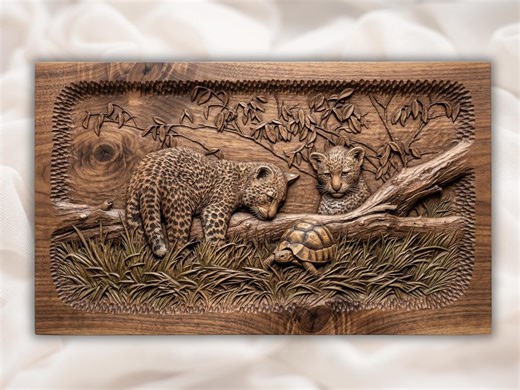 Leopard Cub Tortoise STL | Wildlife Relief Art | Jungle Wall Decor | Tortoise Scene Artwork | Wood Carving Design | Safari Plaque File - Etsy UK