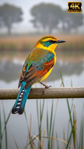 Experience the exuberant, improvised song that radiates across early-morning reed beds — a live performance from **this colorful Icteridae singing** into the light. In this clip you’ll hear sequences of whistles, warbles and harmonic trills that alternate with sharper, shorter calls; the phrases are delivered with striking projection as the bird tilts and broadcasts from a reed stem. If you love authentic field audio, cinematic bird soundscapes, or detailed vocalizations that reveal behavioral i