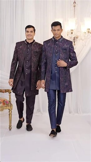 👑 Velvet Silk Wedding Wear Computer Thread Work Readymade Indo Western Sherwani #sherwani #shorts