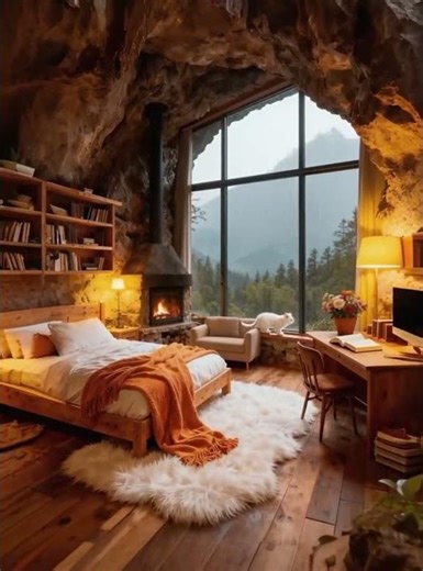 Would you live in this cozy cave? 🏠🌧️ #shorts