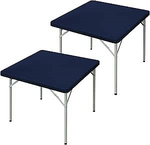 2 Pack Square Fitted Tablecloth 34X34 Inch Stretch Spandex Card Tables Cover Navy Washable Table Cloth Elastic Table Topper for Indoor and Outdoor