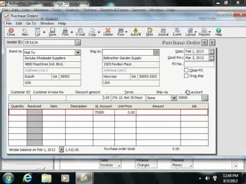 Sage 50 Tutorial The Purchase Orders Window Sage Training Lesson 7.1