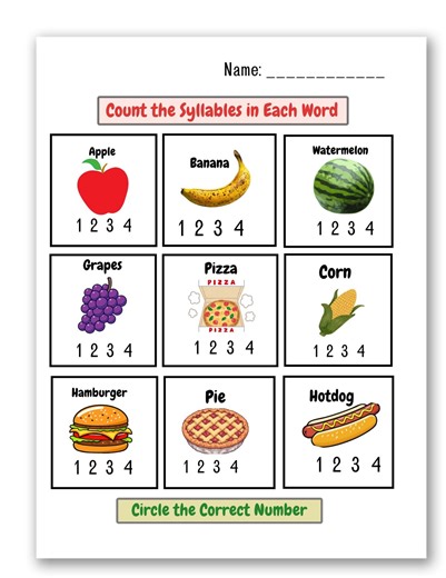 Teacher Worksheet: Kindergarten Count the Syllables - Etsy UK