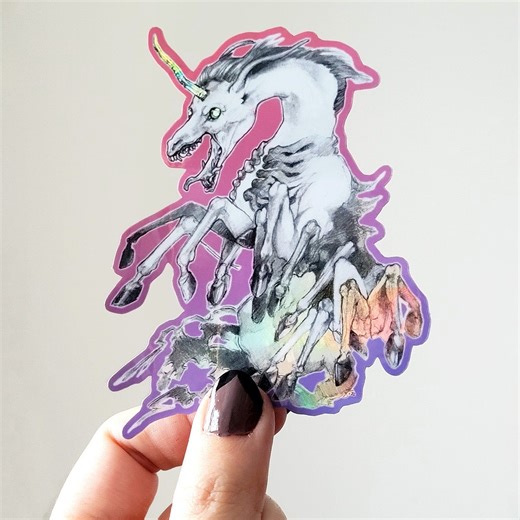 Holographic Horror Sticker of Demon Unicorn - Holo Decal / Macabre Eldritch Cryptid Sticker / Pastel Halloween Stationery - Etsy