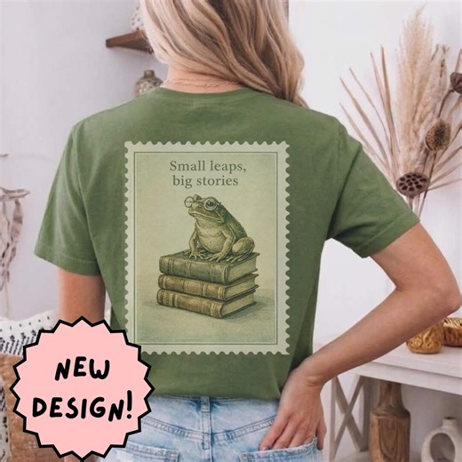 Frog Reading Shirt | Vintage Stamp Art, Book Lover Tee, Comfort Color Shirt - Etsy