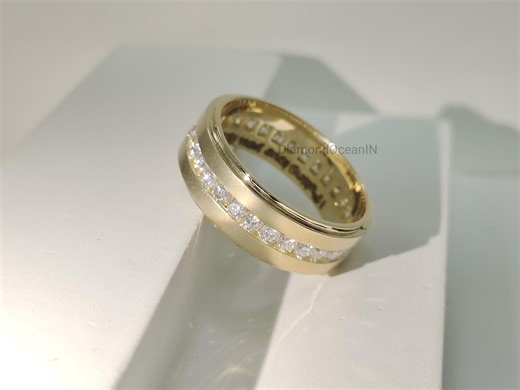 Men's Diamond Wedding Band Gold , Lab Diamond Channel Set Band, Brushed Finish Ring, Custom Engraved Ring for Him, 14k Gold Promise Ring - Etsy