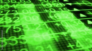 Looping business in green stocks and numbers data animated background