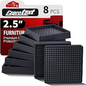 Ezprotekt Non Slip Furniture Pads, 8 Pcs 2.5" Anti Skid Rubber Furniture Caster Cups, Anti-Slip Furniture Coasters for Hardwood Floors, Anti Slide Floor Protectors for Bed Couch Stoppers (Black)
