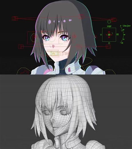 Intricate Cyberpunk Anime Girl Facial Rig for Blender by DillonGoo Studios