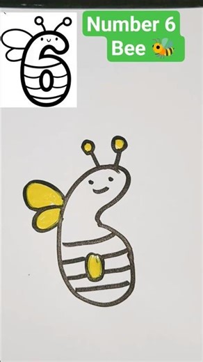 Cute Bee Style Number 6/ Creative Number Art/Easy Calligraphy Drawing/shorts/bee style 6/bee/number