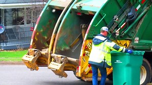 WM Split Body Rear Loader Collecting a Wheelie Bin