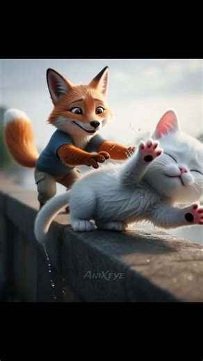 Devil fox & poor cat sad story. #ai #shorts #viral #AniXeye