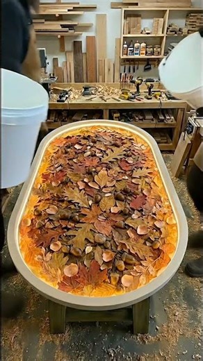 Incredible DIY Autumn Leaf Epoxy Resin Table Glow Up! ✨🍂