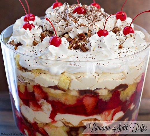 For the crowning touch to your New Year desserts serve this stunning *Banana Split Trifle!* Get the full recipe here: https://www.melissassouthernstylekitchen.com/banana-split-trifle/ | Melissa's Southern Style Kitchen