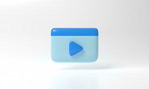 Download blue colored round play button on pastel background. Concept of video icon logo for play clip, audio playback. 3d rendering illustration. Play interface symbol. social media and website posts for free