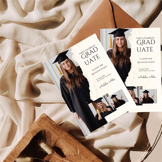 Class of 2026 Graduation Announcement Template, Modern Photo Collage Grad Party Invite, Canva Editable Senior Cards, Torn Paper Design - Etsy