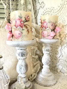 Shabby Chic Pink Rose Flameless Candles: Cottagecore LED Pillar Candle Pair - Etsy